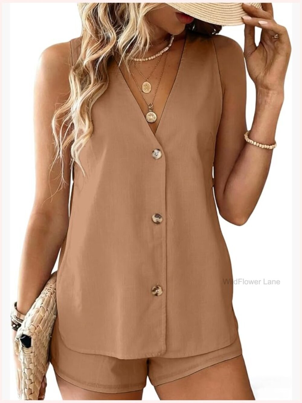 Women's Sleeveless V Neck Button Down Cotton Linen Vest Top Blouse for Spring